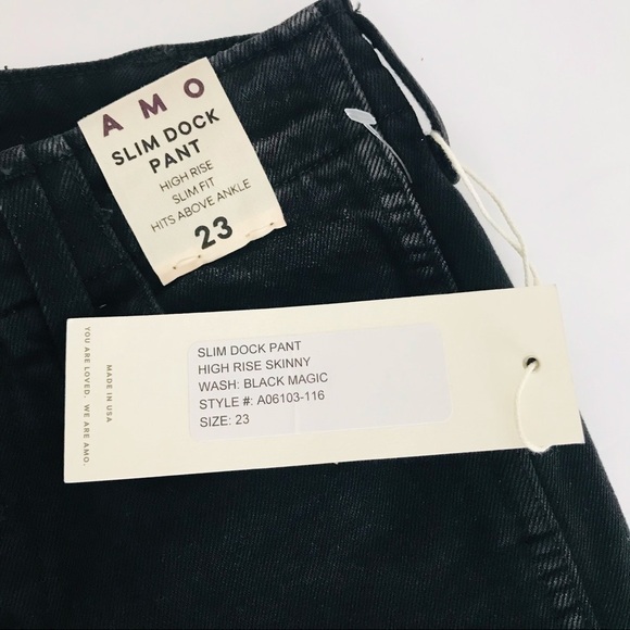 New! AMO Anthropologie Slim Dock High Rise Straight Button Fly Ankle Black Jeans - Picture 14 of 15